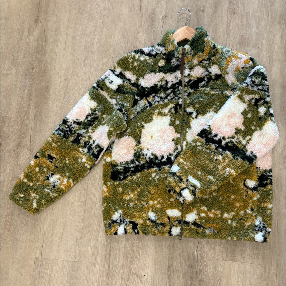 Aime Leon Dore Olive Green, Pink & Black Patterned Sherpa Jacket